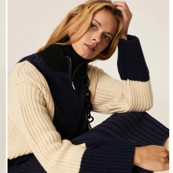 Victor Alfaro Sweater Colorblock Half Zip Sweater Wool Blend Medium -Large - Picture 2 of 12